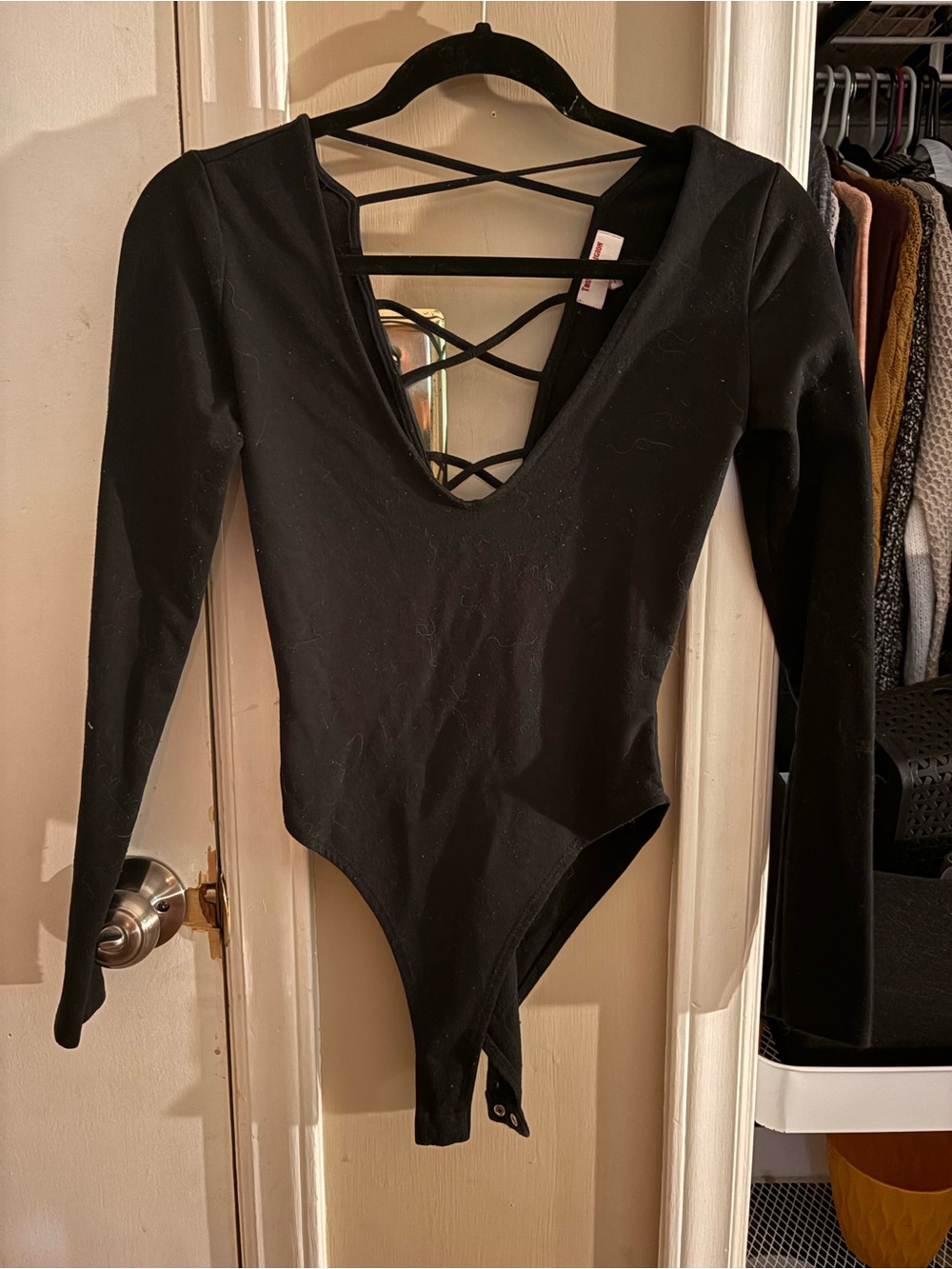 True Religion Black Long-Sleeve Crisscross Back Bodysuit